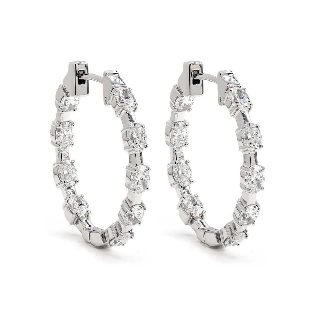 Oval Diamond Wire Eternity Hoop Earrings White Gold