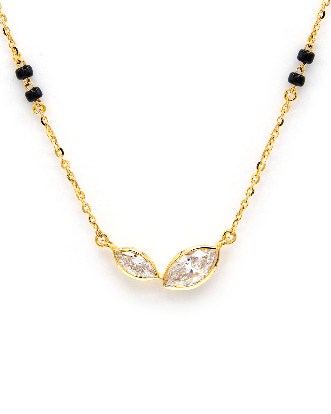 Víya Bezel Two/Double Marquise Diamond Mangalsutra Traditional Necklace 18K