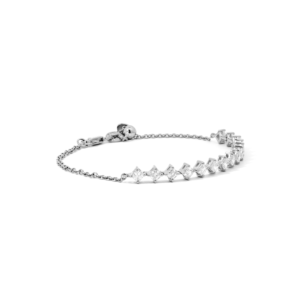 Víya Asscher Shape Diamond Adjustable Tennis Bracelet White Gold 14K