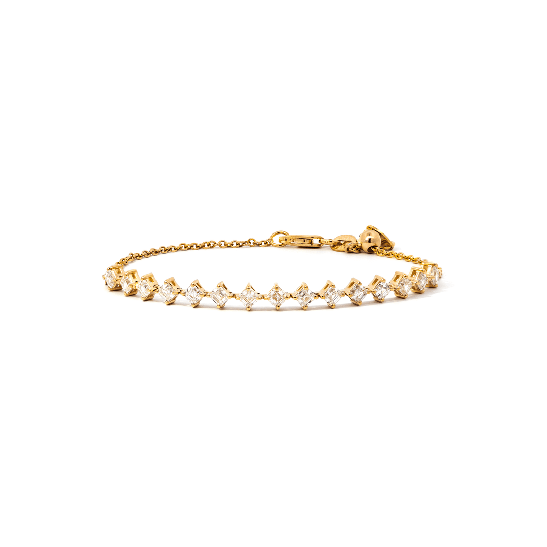 Víya Asscher Shape Diamond Adjustable Tennis Bracelet Yellow Gold 14K
