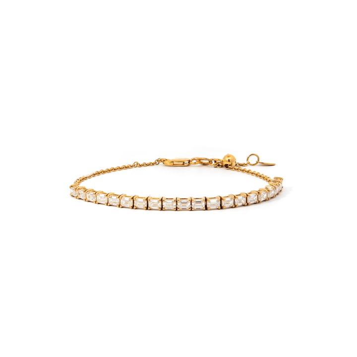 Víya Emerald Shape Diamond Adjustable Tennis Bracelet Yellow Gold 14K