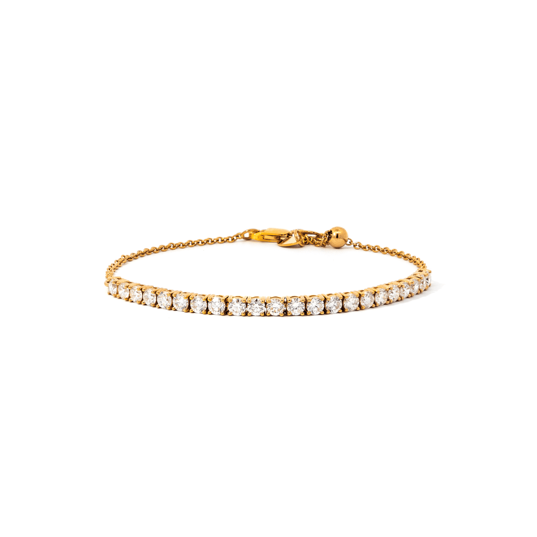 Víya Round Shape Diamond Adjustable Tennis Bracelet Yellow Gold 14K