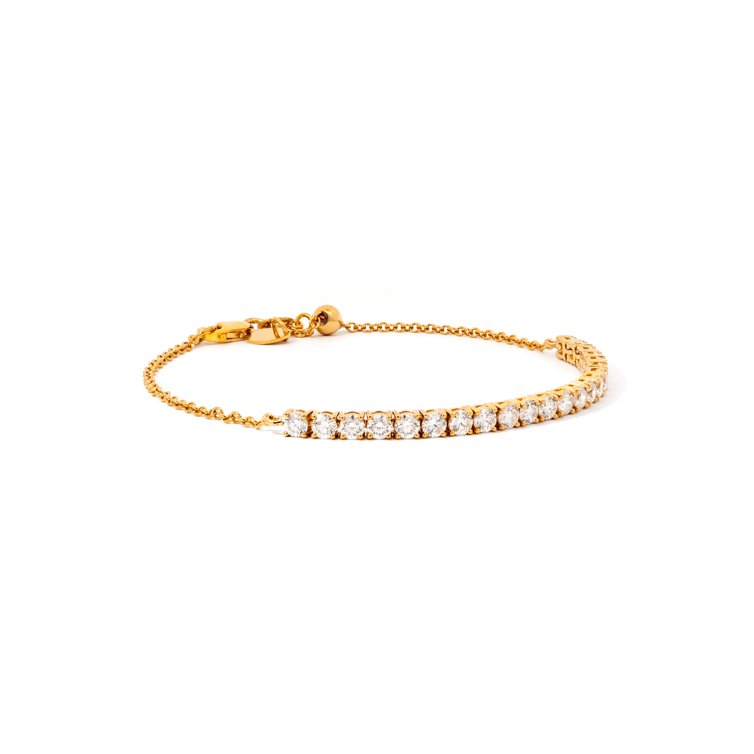 Víya Round Shape Diamond Adjustable Tennis Bracelet Yellow Gold 14K
