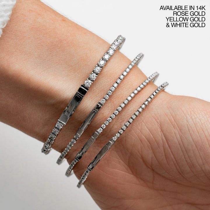 Víya Full Eternity Round Diamond Flex Bangle 4 Carat, 2 Carat, 1.5 Carat and 0.7 Carat White Gold 14K