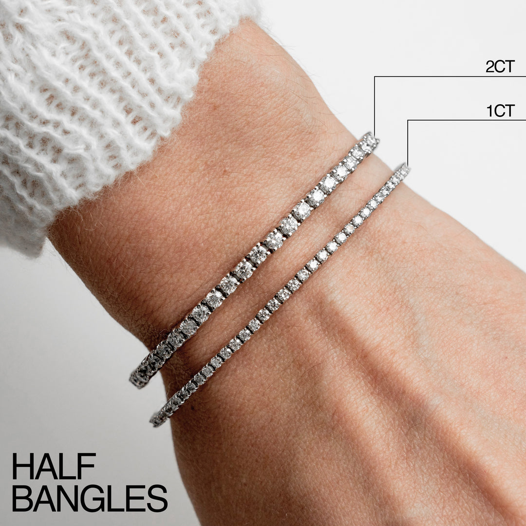 Víya Half Eternity Round Diamond Flex Bangle 2 Carat White Gold and 1 Carat White Gold Bangle 14K