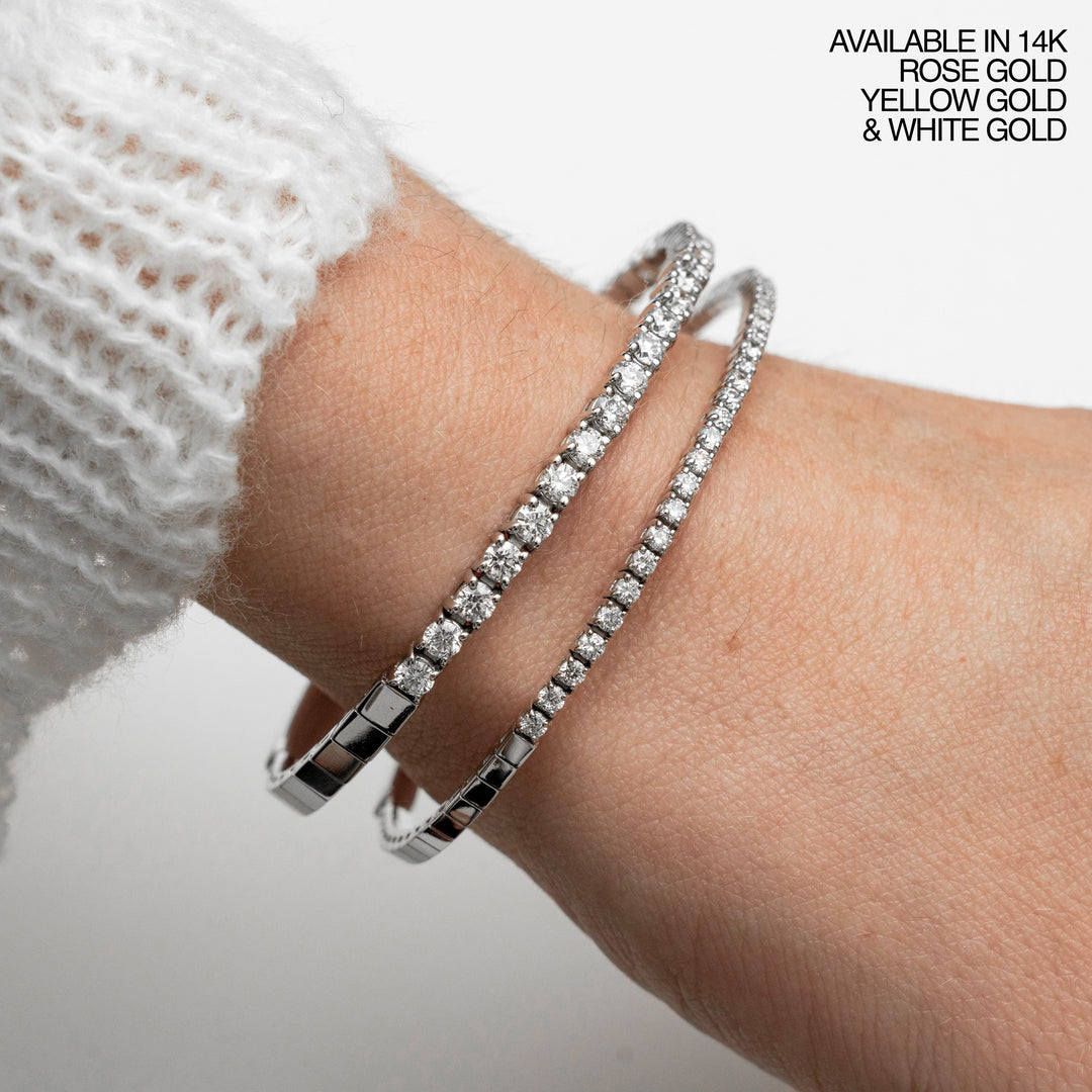 Víya Half Eternity Round Diamond Flex Bangle 2 Carat White Gold and 1 Carat White Gold Bangle 14K