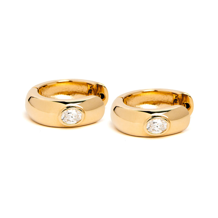 Oval Diamond Bezel Huggie Earrings Yellow Gold