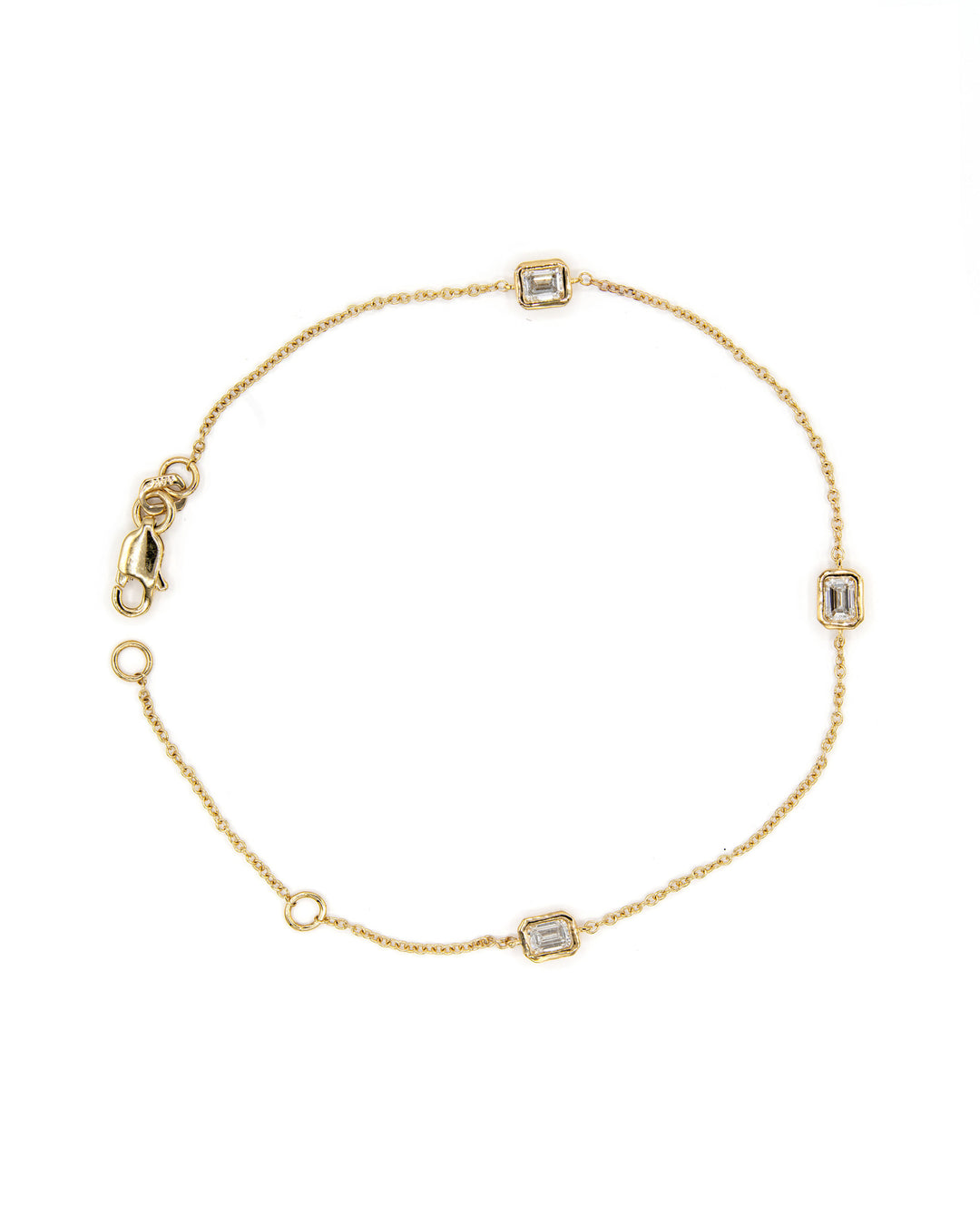 Víya Emerald Shape Diamond Bezel Tennis Bracelet Yellow Gold 14K