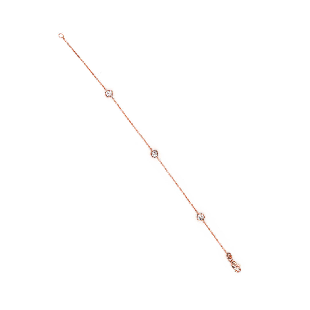 Víya Round Diamond 3-Stone Bezel Tennis Bracelet Rose Gold 14K