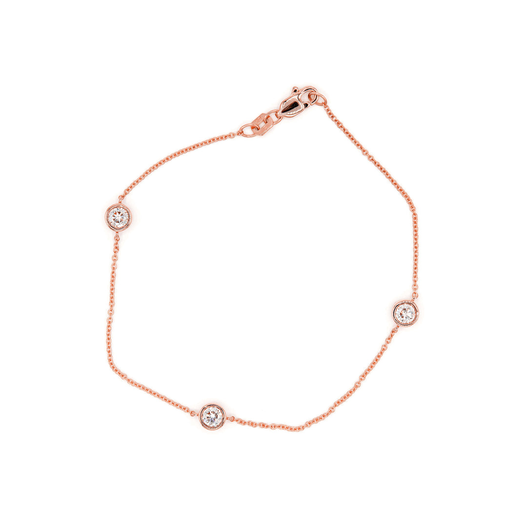 Víya Round Diamond 3-Stone Bezel Tennis Bracelet Rose Gold 14K