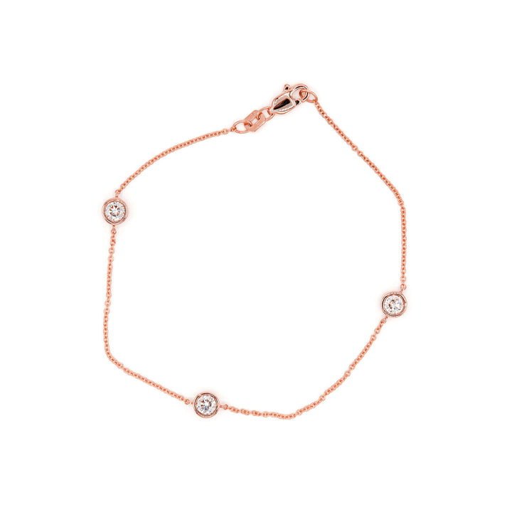 Víya Round Diamond 3-Stone Bezel Tennis Bracelet Rose Gold 14K