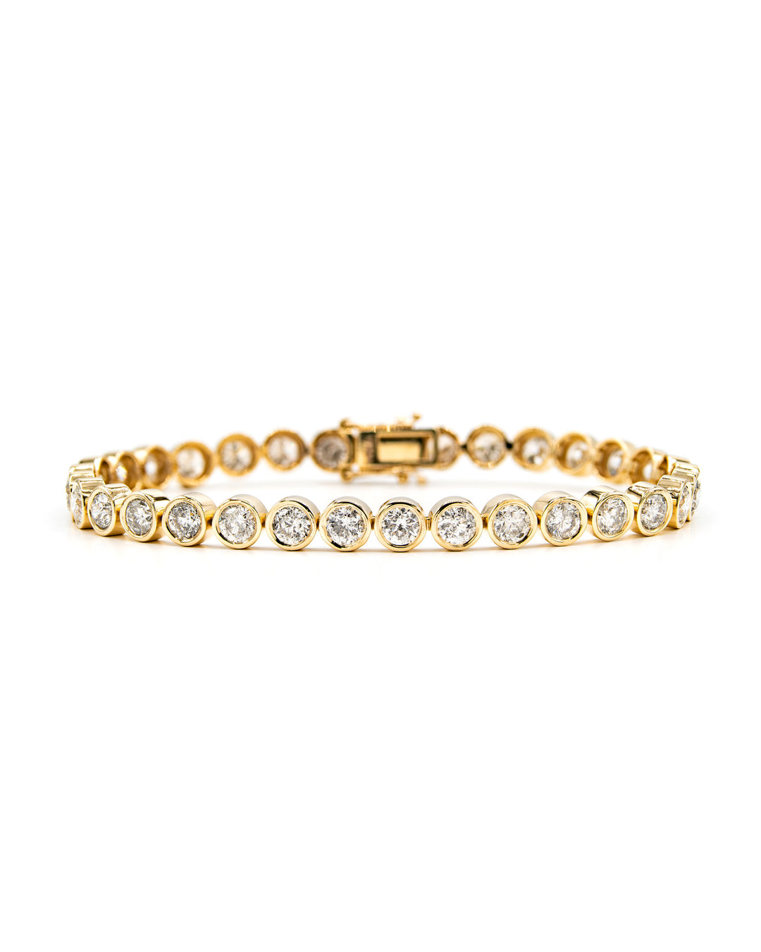 Round Diamond Bezel Tennis Bracelet Yellow Gold