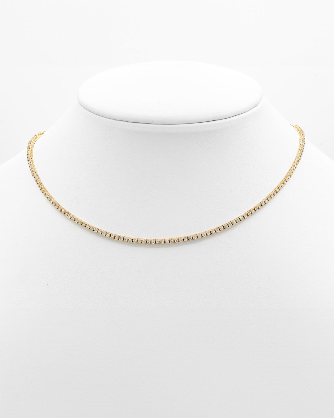 Round Diamond Tennis Choker Necklace Yellow Gold