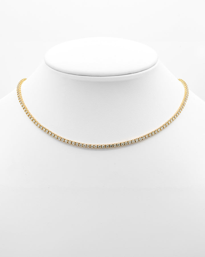 Round Diamond Tennis Choker Necklace Yellow Gold