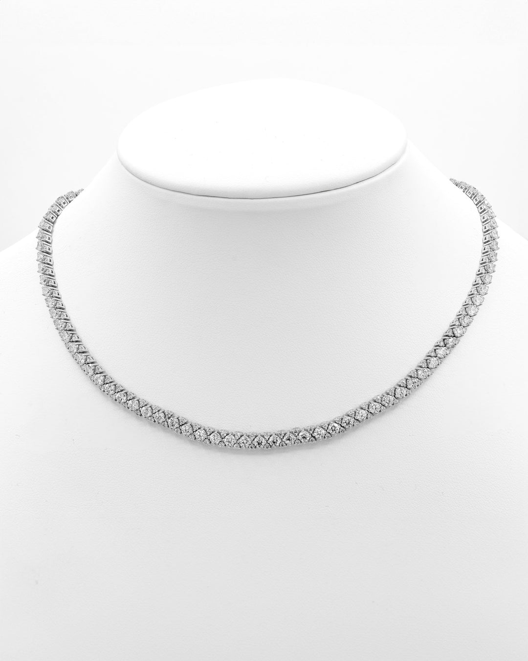 Round Diamond Three Row Choker Necklace White Gold