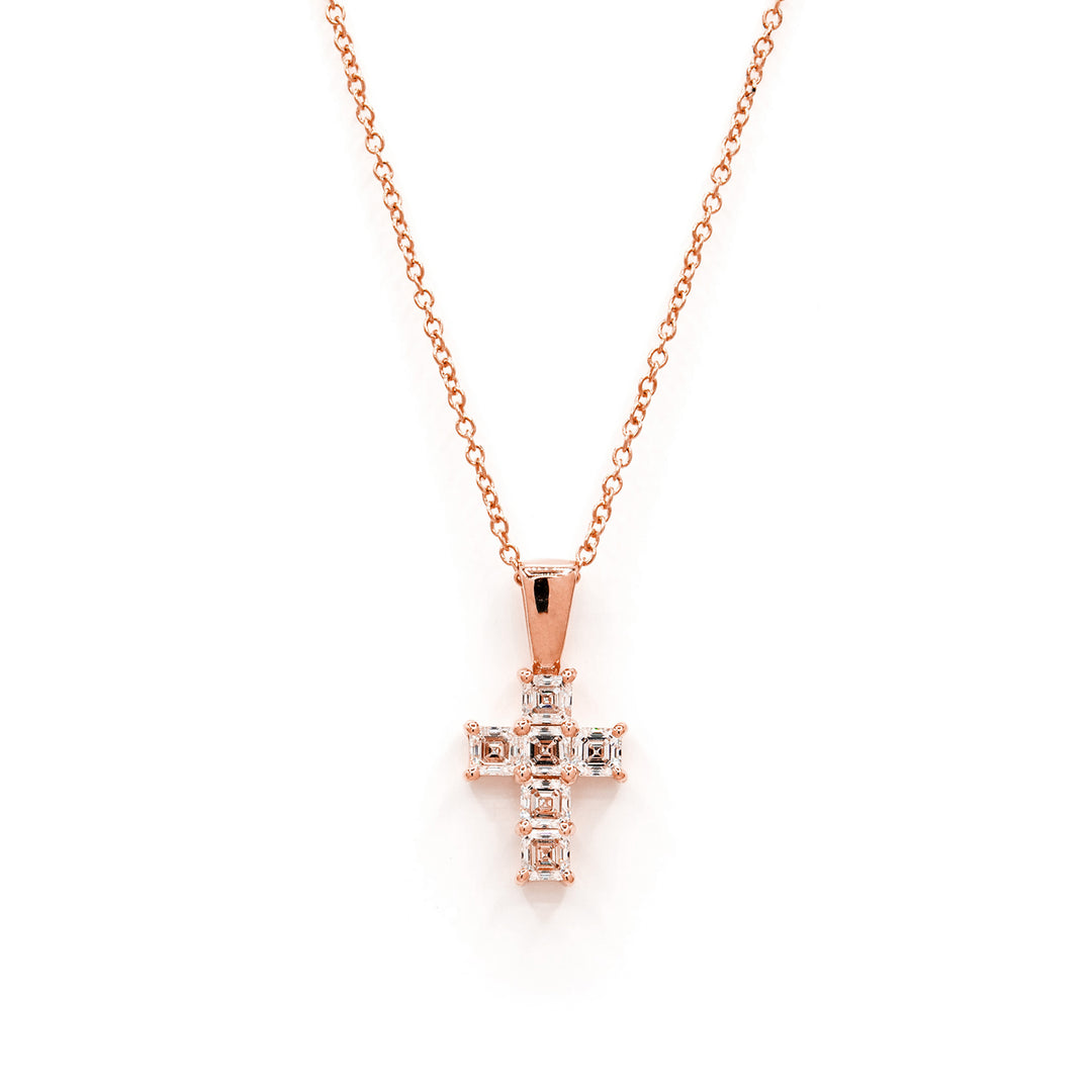Víya Asscher Diamond Cross Pendant Small 14K Rose Gold