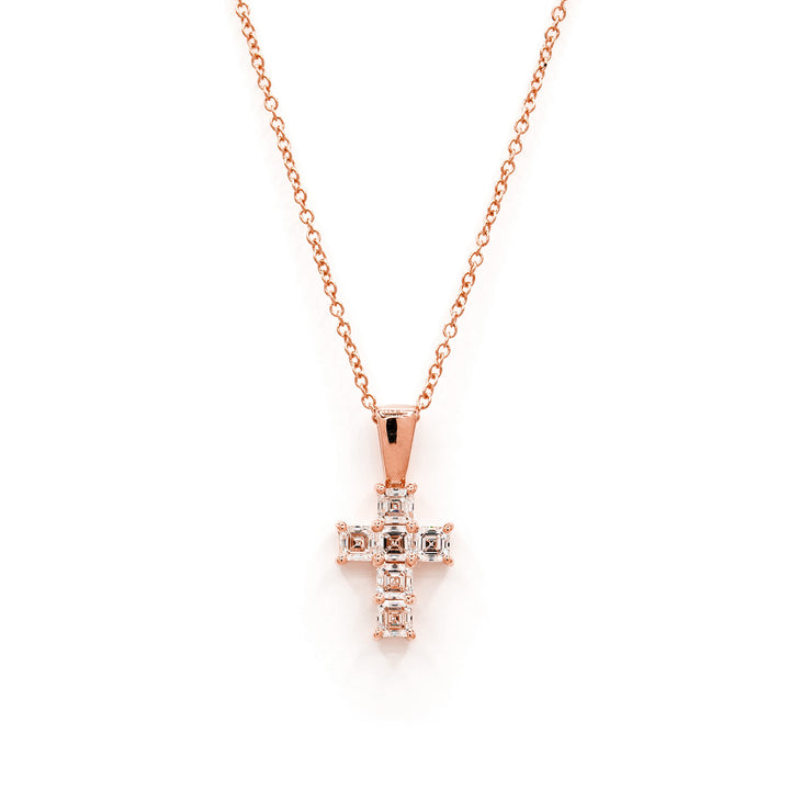 Víya Asscher Diamond Cross Pendant Small 14K Rose Gold
