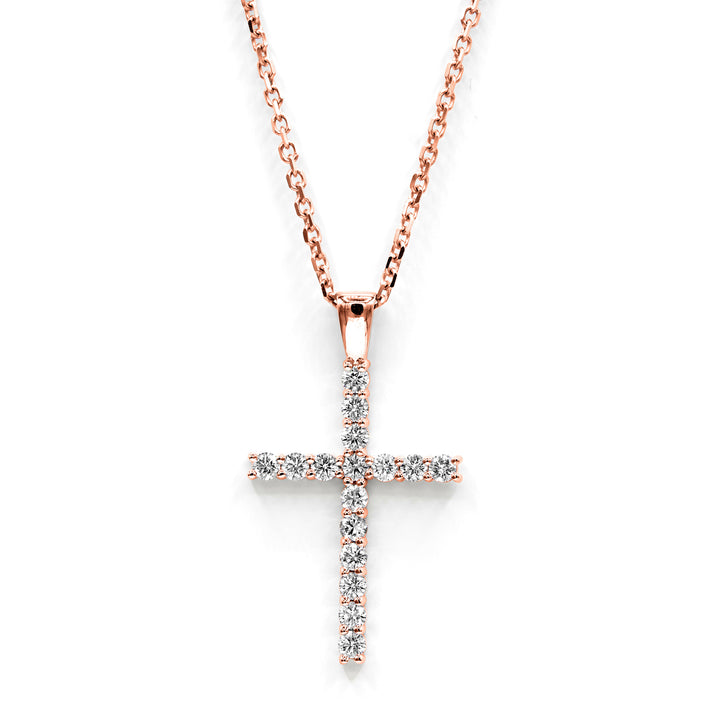 Víya Round Diamond Classic Cross Pendant Large 14K Rose Gold