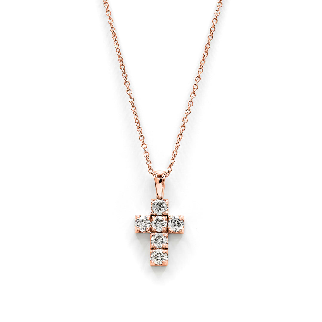 Víya Round Diamond Boxy Cross Pendant Small 14K Rose Gold
