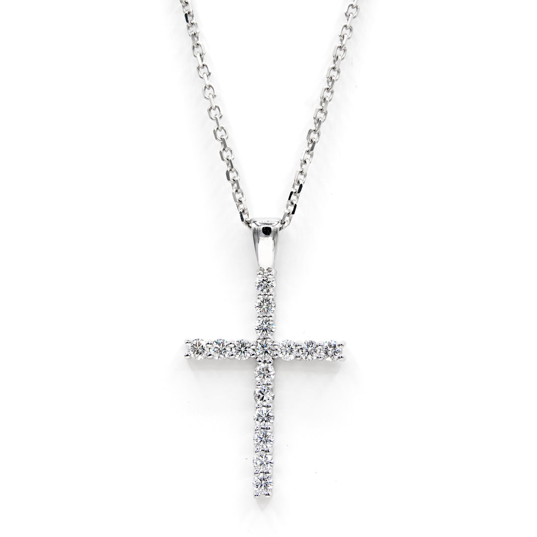 Víya Round Diamond Classic Cross Pendant Large 14K White Gold