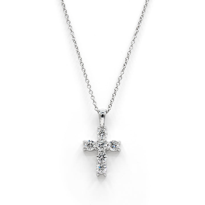 Víya Round Diamond Classic Cross Pendant Small 14K White Gold