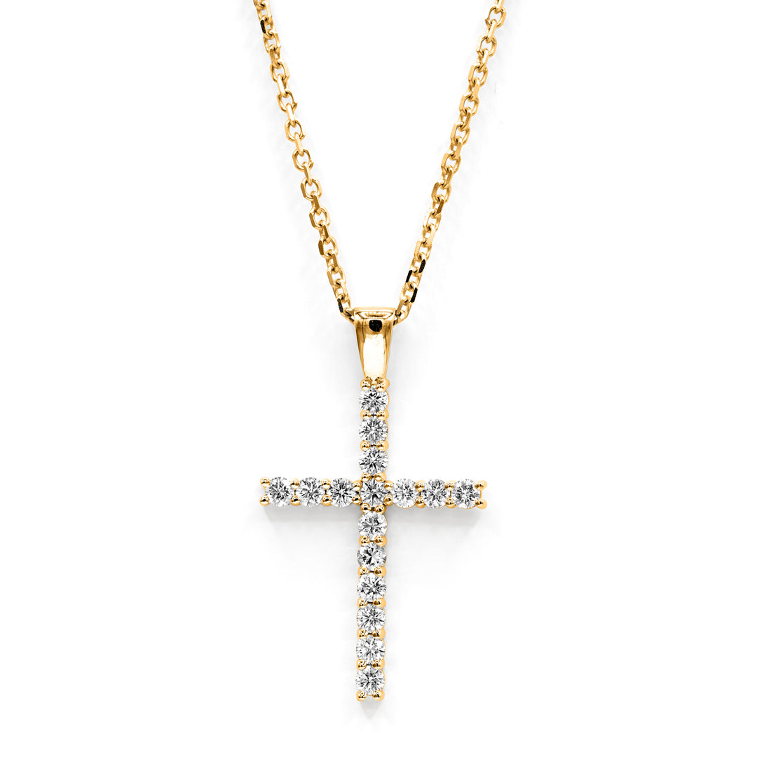 Víya Round Diamond Classic Cross Pendant Large 14K Yellow Gold
