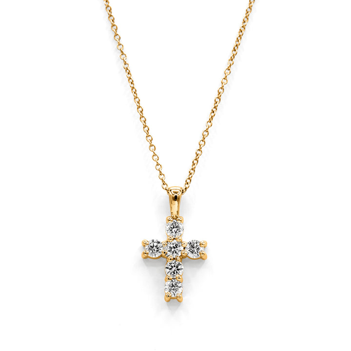 Víya Round Diamond Classic Cross Pendant Small 14K Yellow Gold
