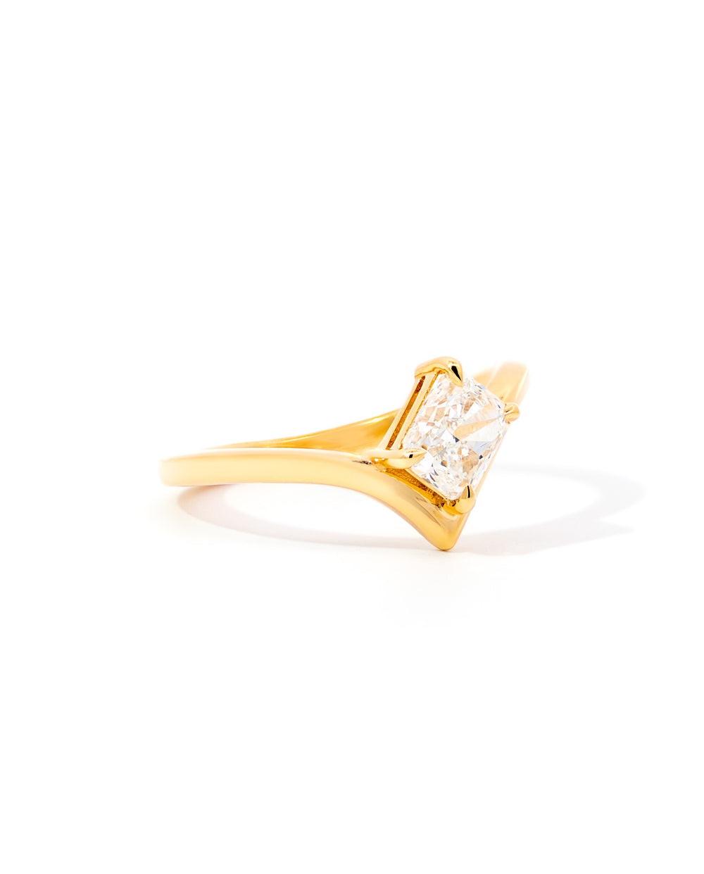 Solitaire Elongated Radiant Diamond Contemporary Engagement Ring