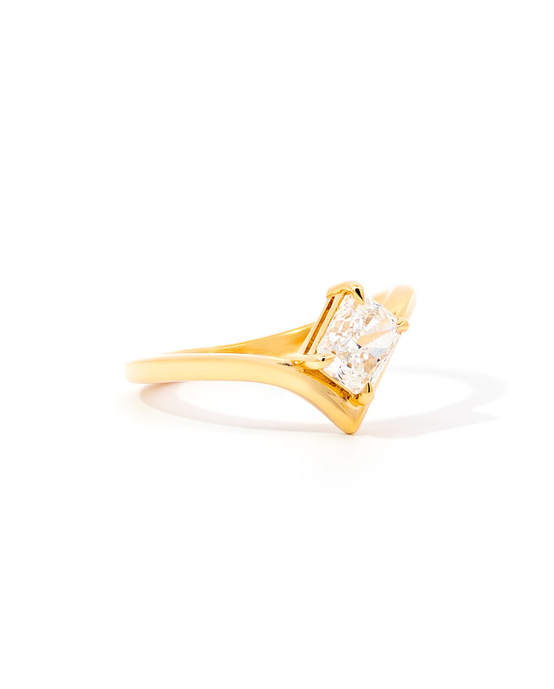Solitaire Elongated Radiant Diamond Contemporary Engagement Ring