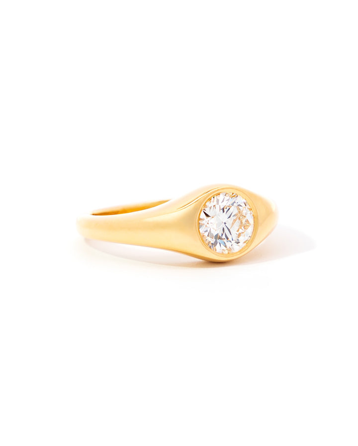 Solitaire Round Diamond Signet Style Engagement Ring