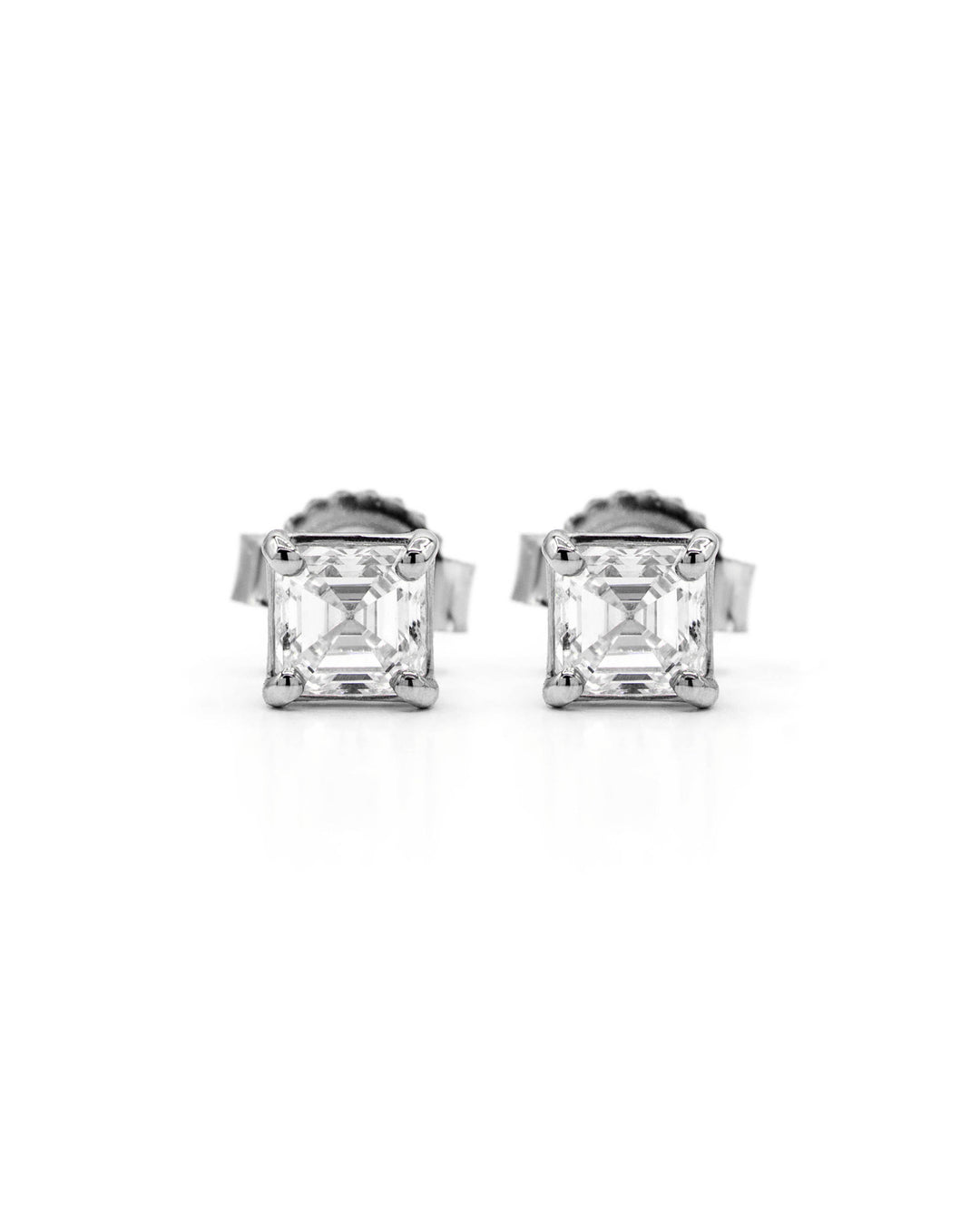 Asscher Shape Diamond 4-Prong Stud Earrings White Gold
