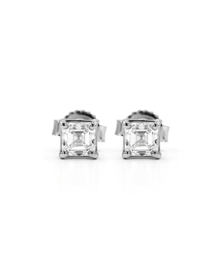 Asscher Shape Diamond 4-Prong Stud Earrings White Gold