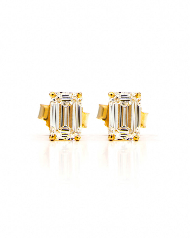 Víya Emerald Shape Diamond Stud Earrings Yellow Gold 14K