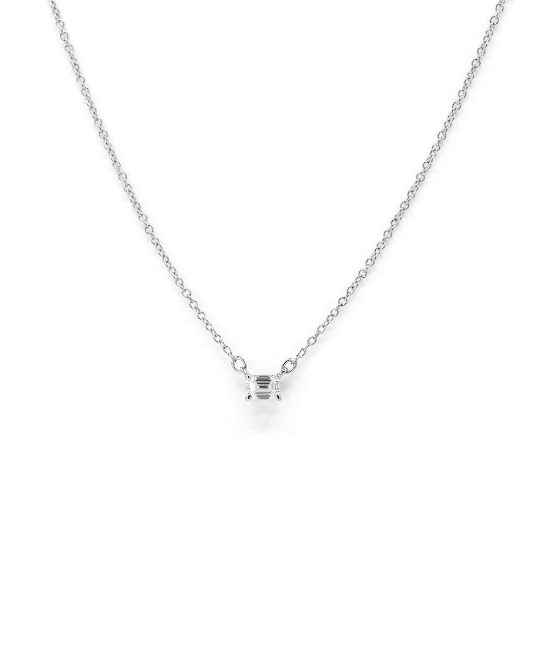 Víya Emerald Shape Diamond Pendant Necklace 14K White Gold