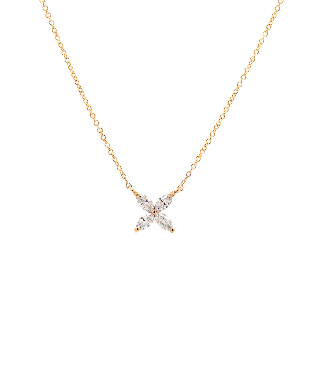 Víya Marquise Shape Diamond Mini Flower Pendant Necklace Yellow Gold 14K