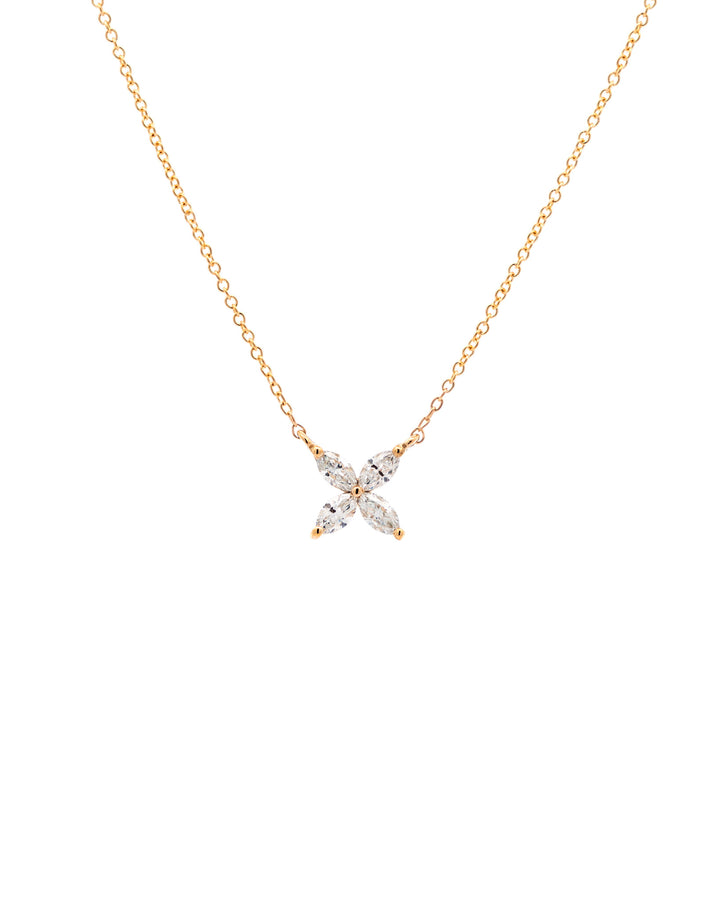 Víya Marquise Shape Diamond Mini Flower Pendant Necklace Yellow Gold 14K