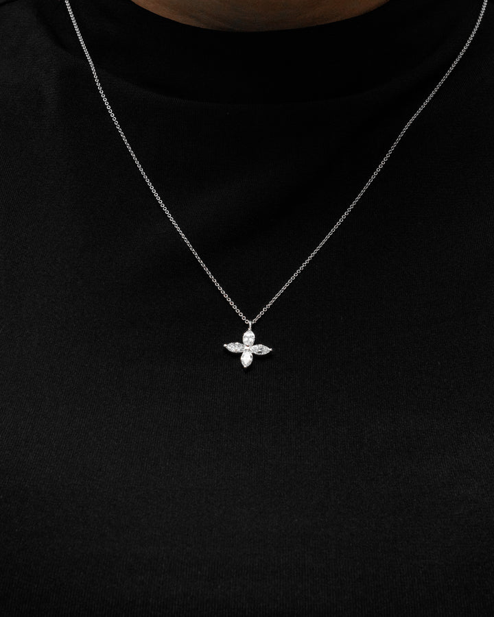 Marquise Diamond Flower 1 Carat Pendant Necklace White Gold on body