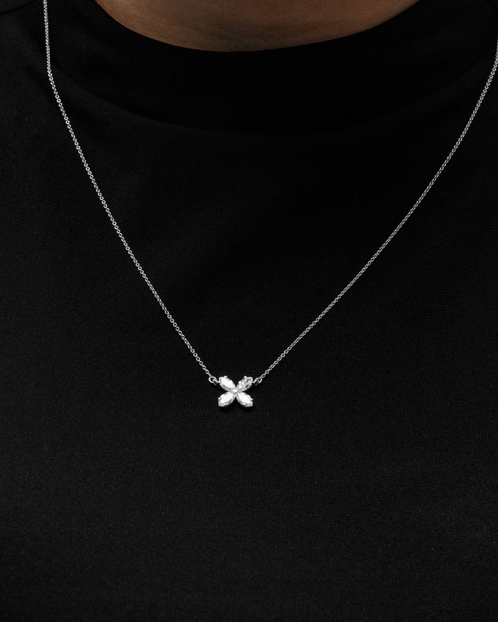 Marquise Diamond Flower Pendant Necklace 1 Carat White Gold on body