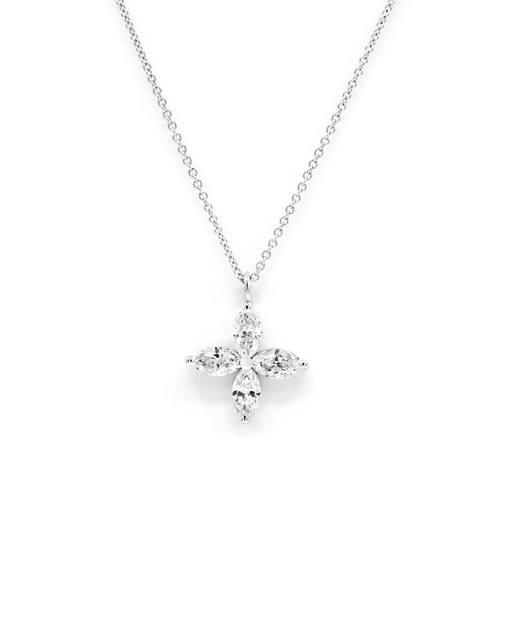 Marquise Diamond Flower 1 Carat Pendant Necklace White Gold