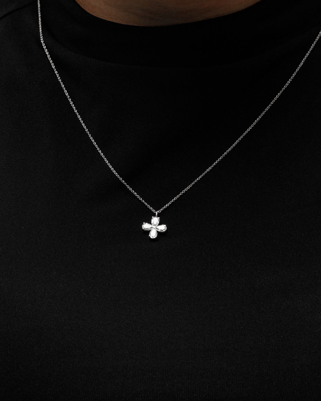 Pear Diamond Flower 1 Carat Pendant Necklace White Gold on body