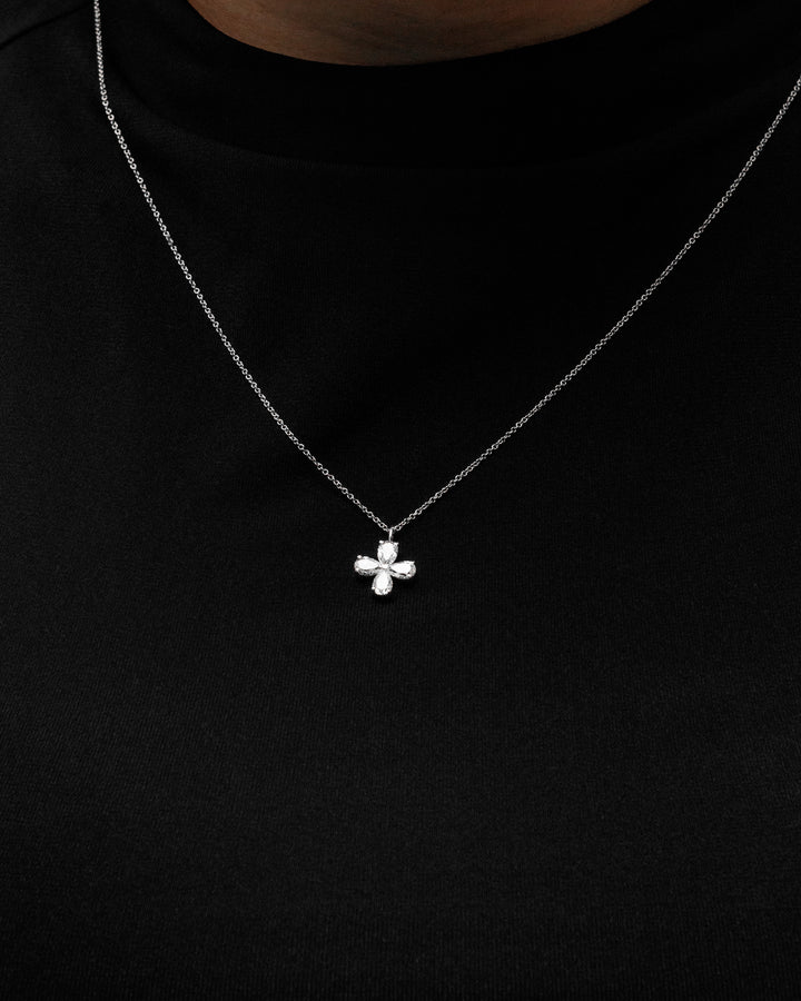 Pear Diamond Flower 1 Carat Pendant Necklace White Gold on body