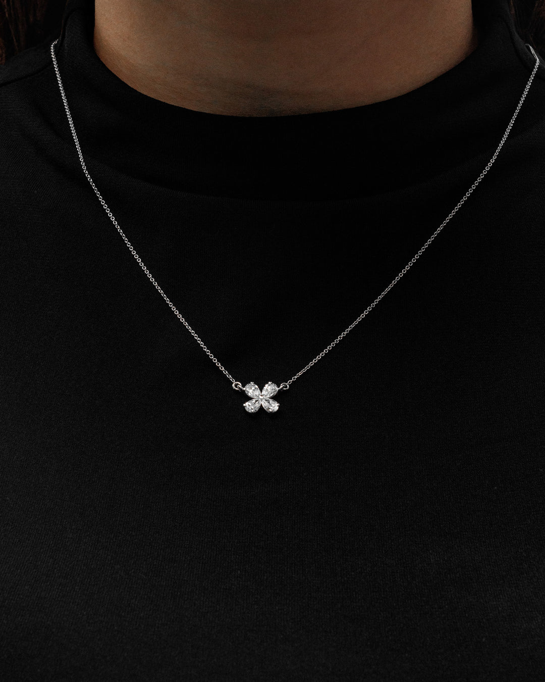 Pear Diamond Flower 1 Carat Pendant Necklace White Gold on body