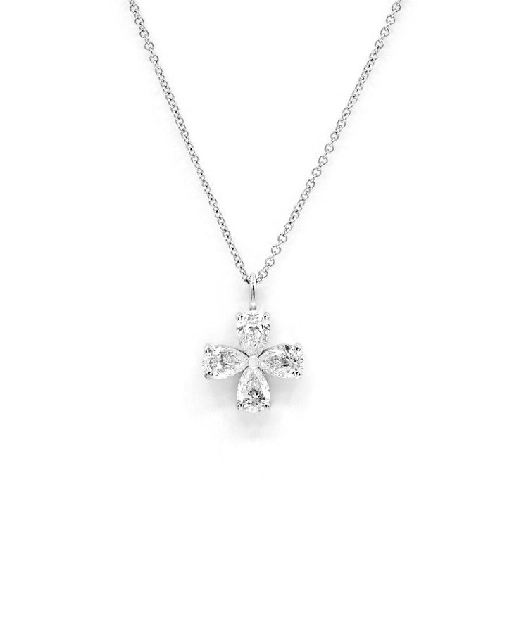 Pear Diamond Flower 1 Carat Pendant Necklace White Gold