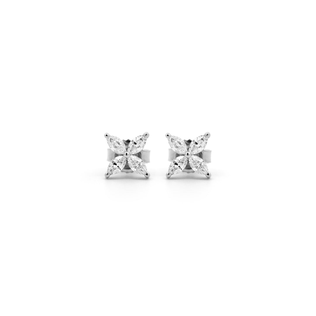 Víya Marquise Shape Diamond Flower Earrings White Gold 14K