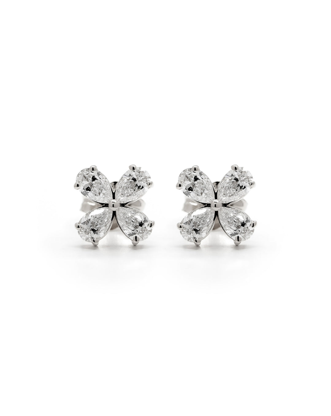 Pear Diamond Flower Studs/Earrings White Gold
