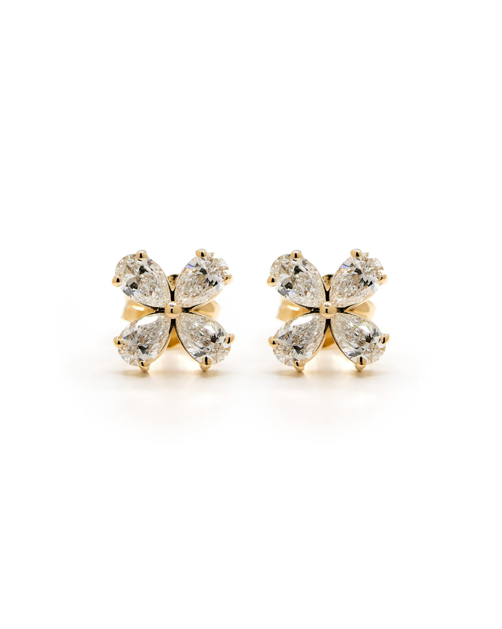 Pear Diamond Flower Studs/Earrings Yellow Gold