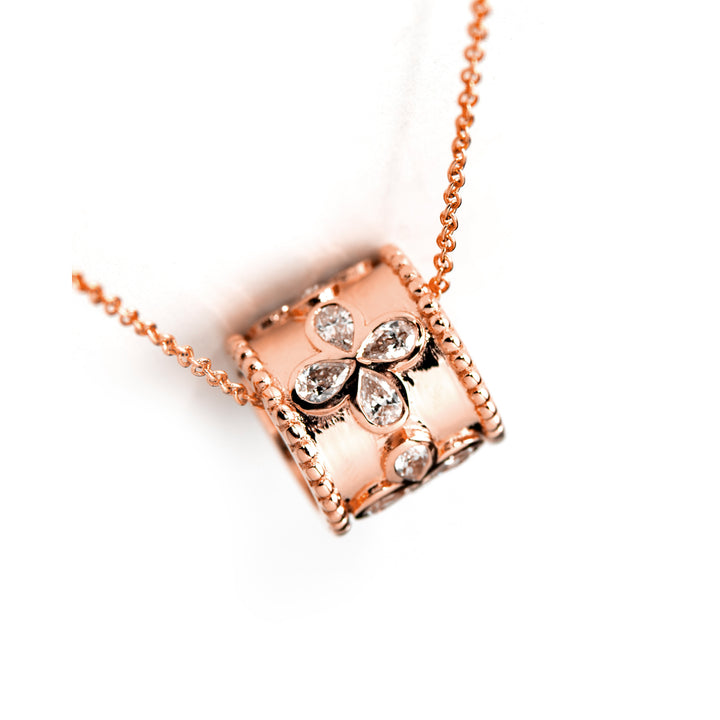 Víya Pear Shape Diamond Flower Barrel Pendant Charm Necklace Rose Gold 14K