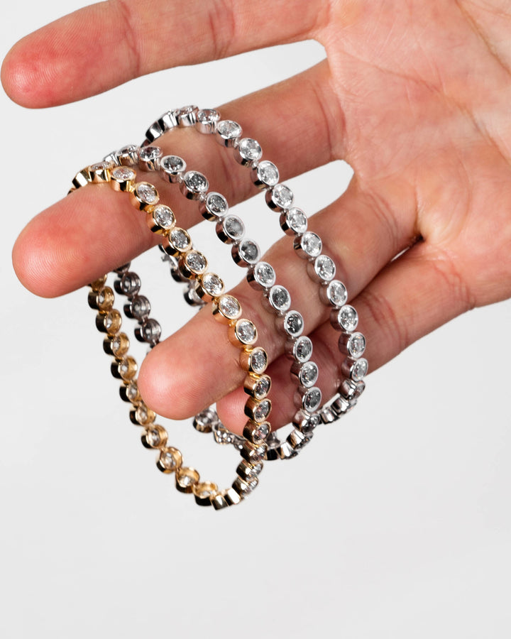 Round Diamond Bezel Tennis Bracelets on body