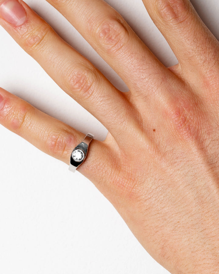 Solitaire Round Diamond Cuff Ring White Gold on body