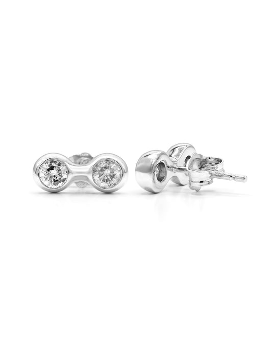 Round Diamond Bezel Earrings White Gold
